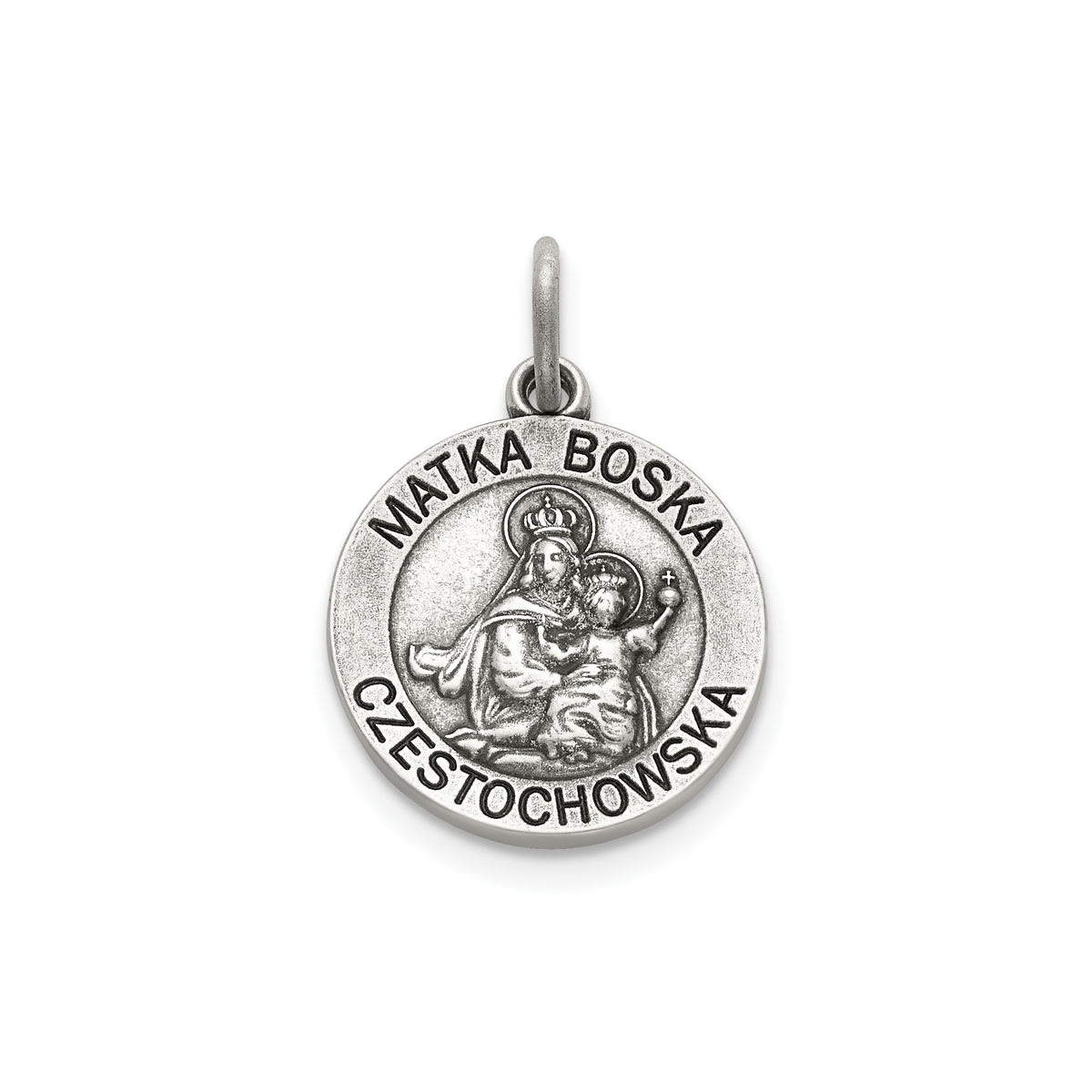 Antique Round Matka Boska Medal in Sterling Silver - Sophia Jewelers Main image
