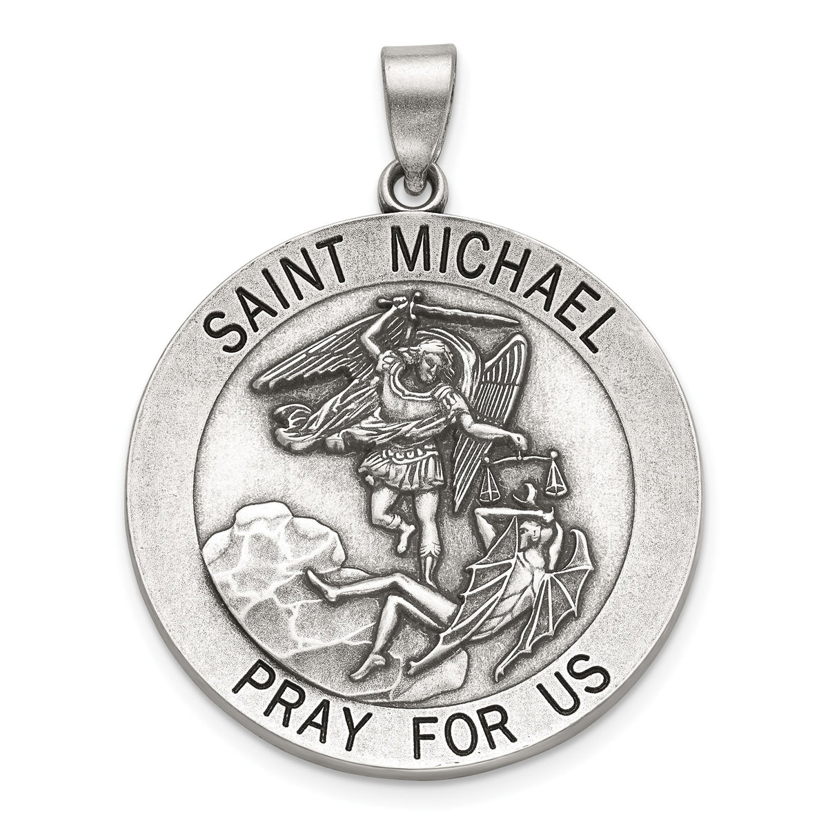 Antique Round St. Michael Medal in Sterling Silver, 29mm - Sophia Jewelers