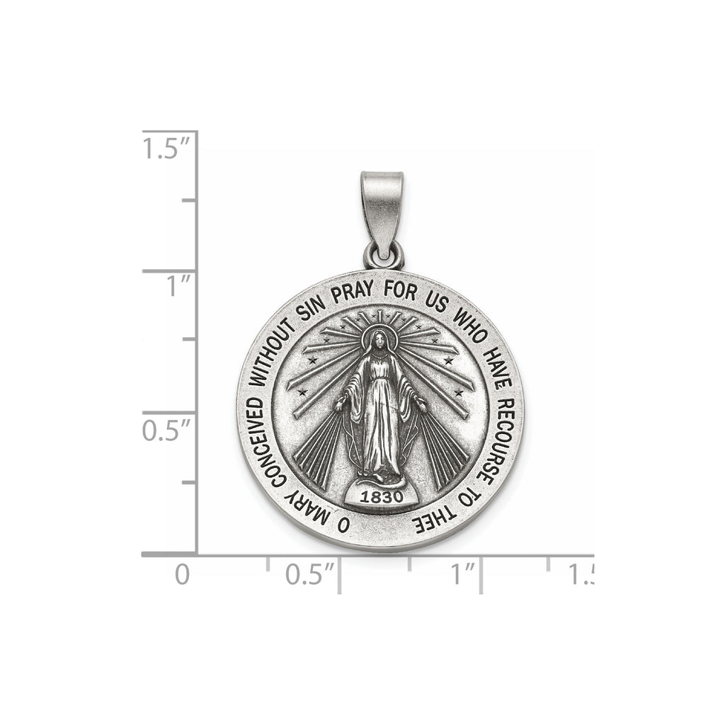 Antique Round Miraculous Medal in Sterling Silver, 25.25mm - Sophia Jewelers