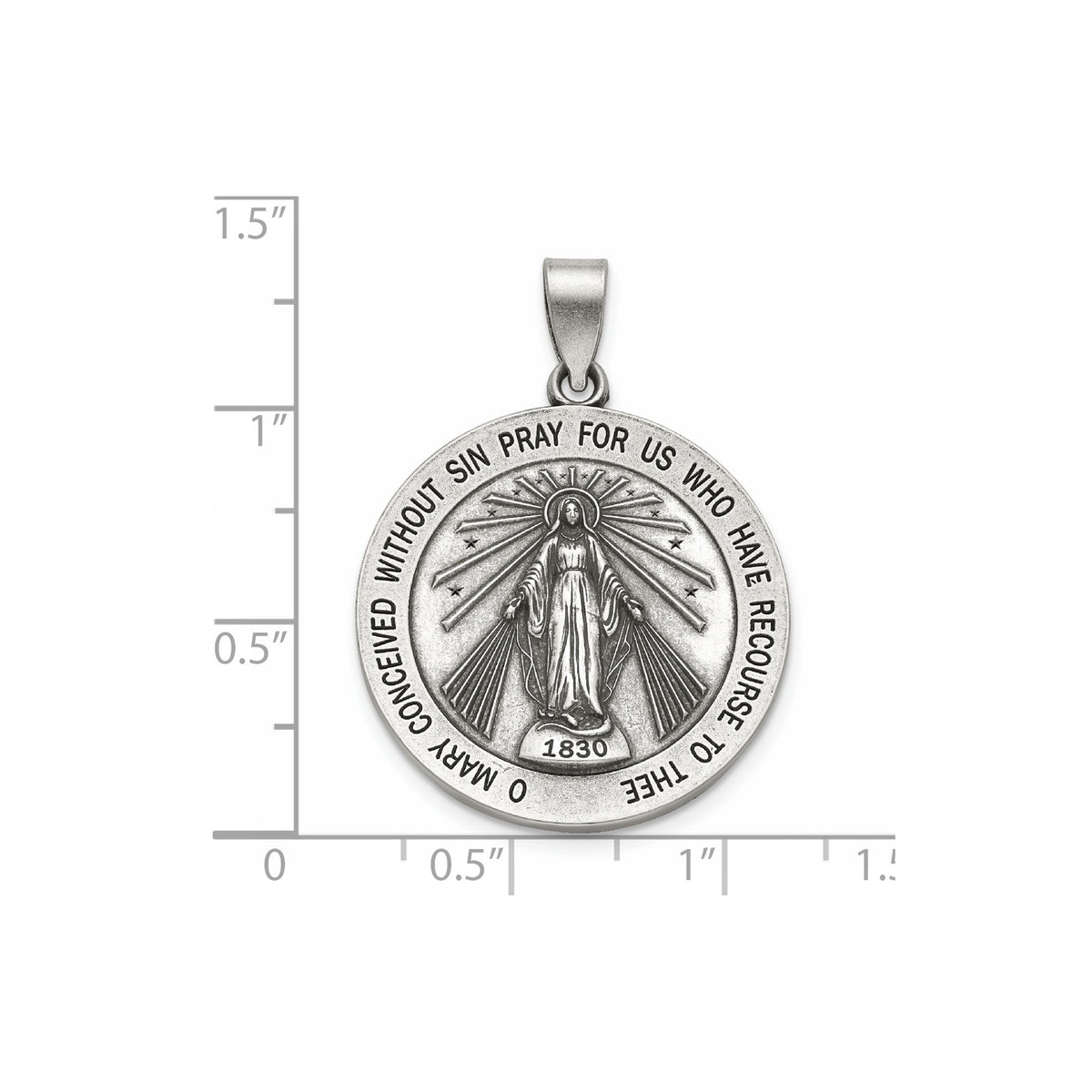 Antique Round Miraculous Medal in Sterling Silver, 25.25mm - Sophia Jewelers