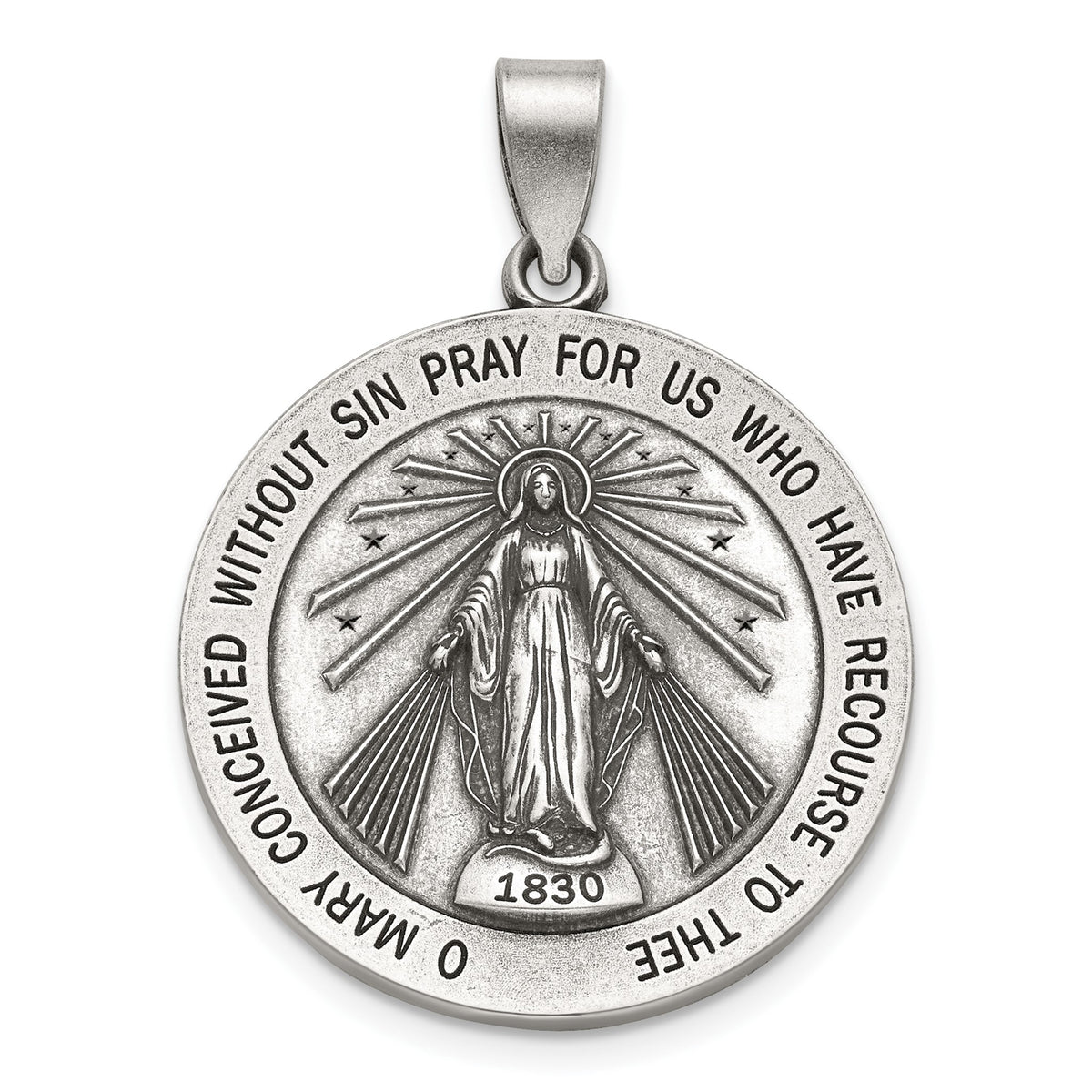 Antique Round Miraculous Medal in Sterling Silver, 25.25mm - Sophia Jewelers