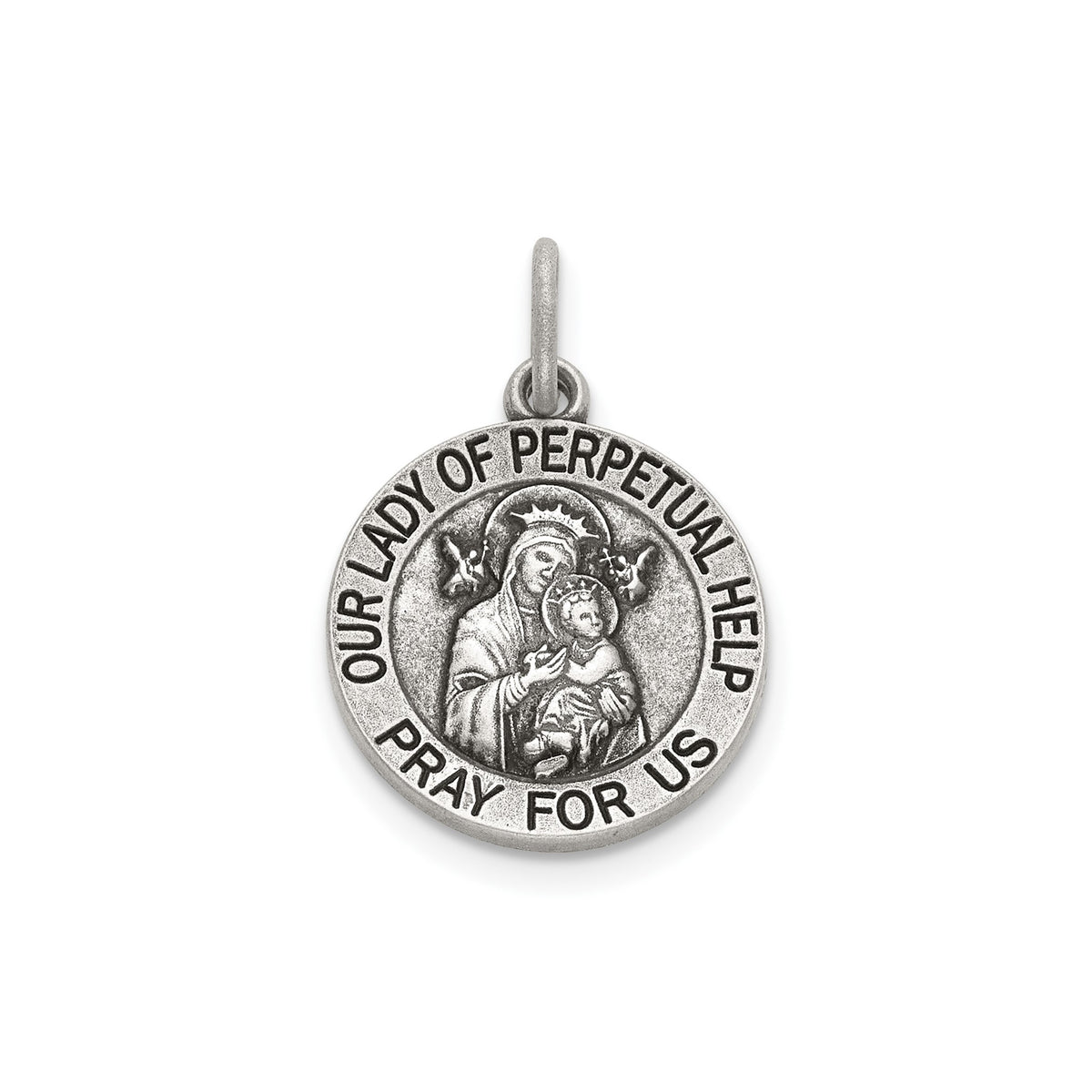 Antique Round Perpetual Help Medal in Sterling Silver - Sophia Jewelers Main image