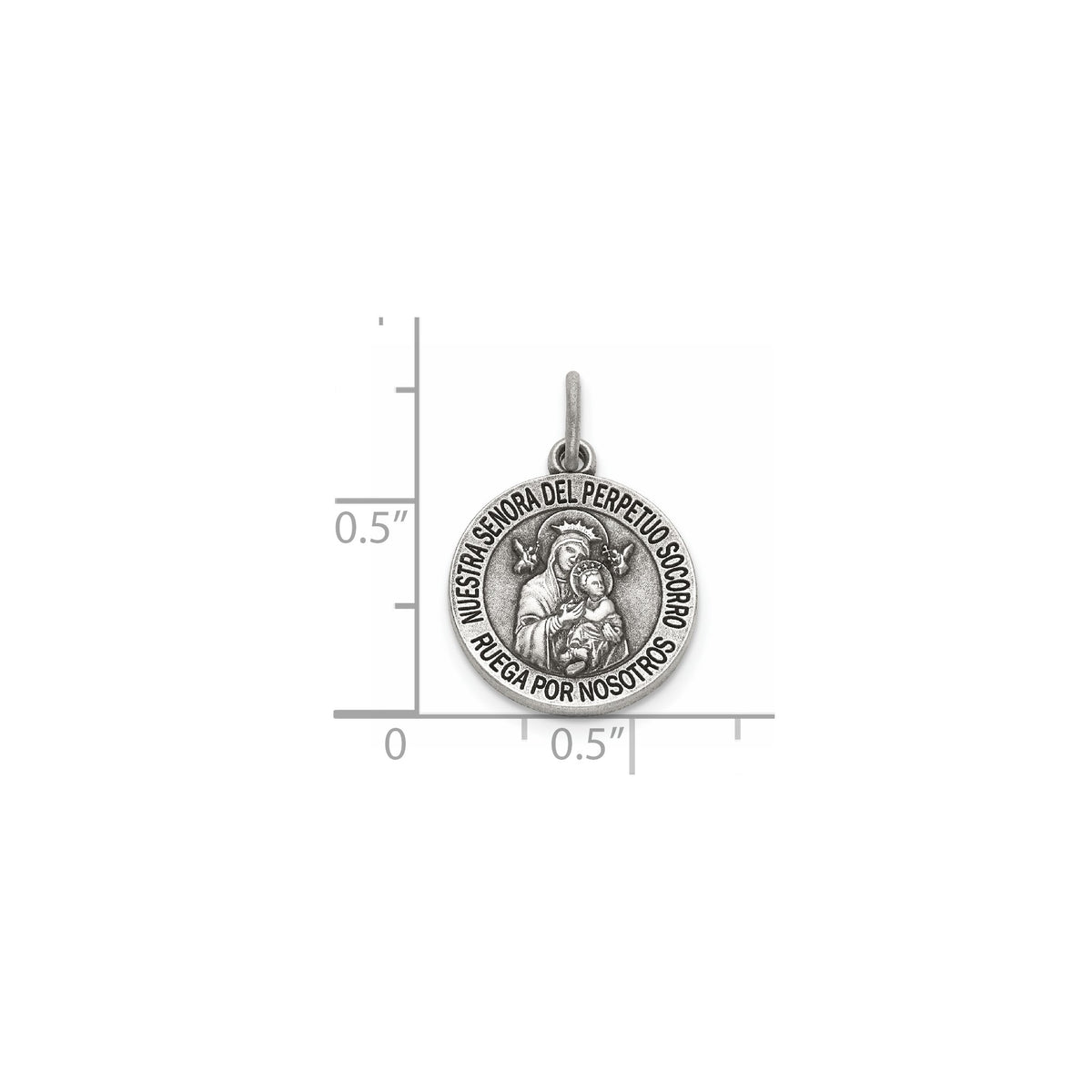 Antique Round Perpetual Help-Spanish Medal in Sterling Silver - Sophia Jewelers