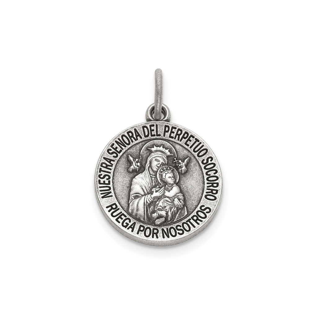 Antique Round Perpetual Help-Spanish Medal in Sterling Silver - Sophia Jewelers