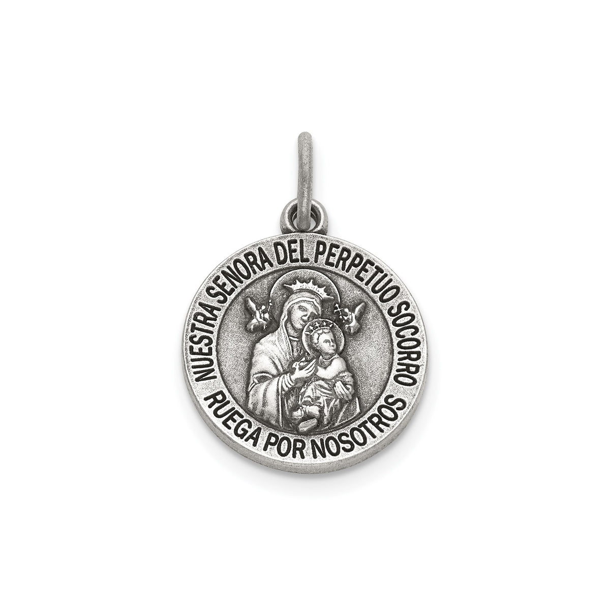 Antique Round Perpetual Help-Spanish Medal in Sterling Silver - Sophia Jewelers