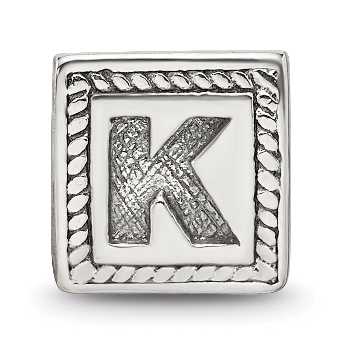 Sterling Silver Reflections Letter K Triangle Block Bead