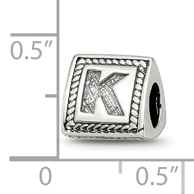 Sterling Silver Reflections Letter K Triangle Block Bead
