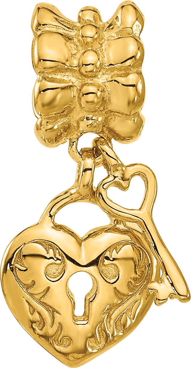 Sterling Silver Reflections Gold-plated Heart and Key Dangle Bead