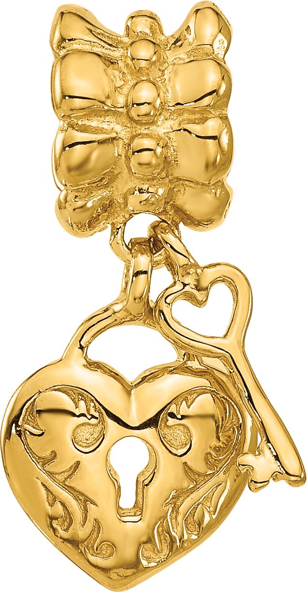 Reflection Beads Sterling Silver Gold-Plated Heart and Key Dangle Bead - Sophia Jewelers