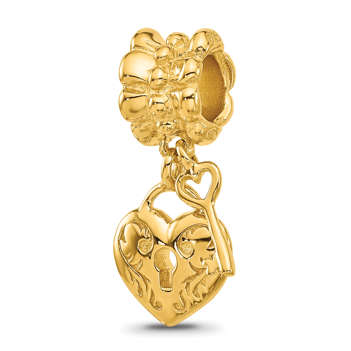 Sterling Silver Reflections Gold-plated Heart and Key Dangle Bead Main image