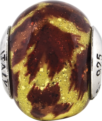 Sterling Silver Reflections Yellow & Brown Glitter Overlay Glass Bead