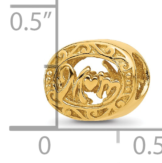 Sterling Silver Reflections Gold-plated Floral Mom Oval Bead