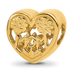 Reflection Beads Sterling Silver Gold-Plated Floral Mom Heart Bead - Sophia Jewelers