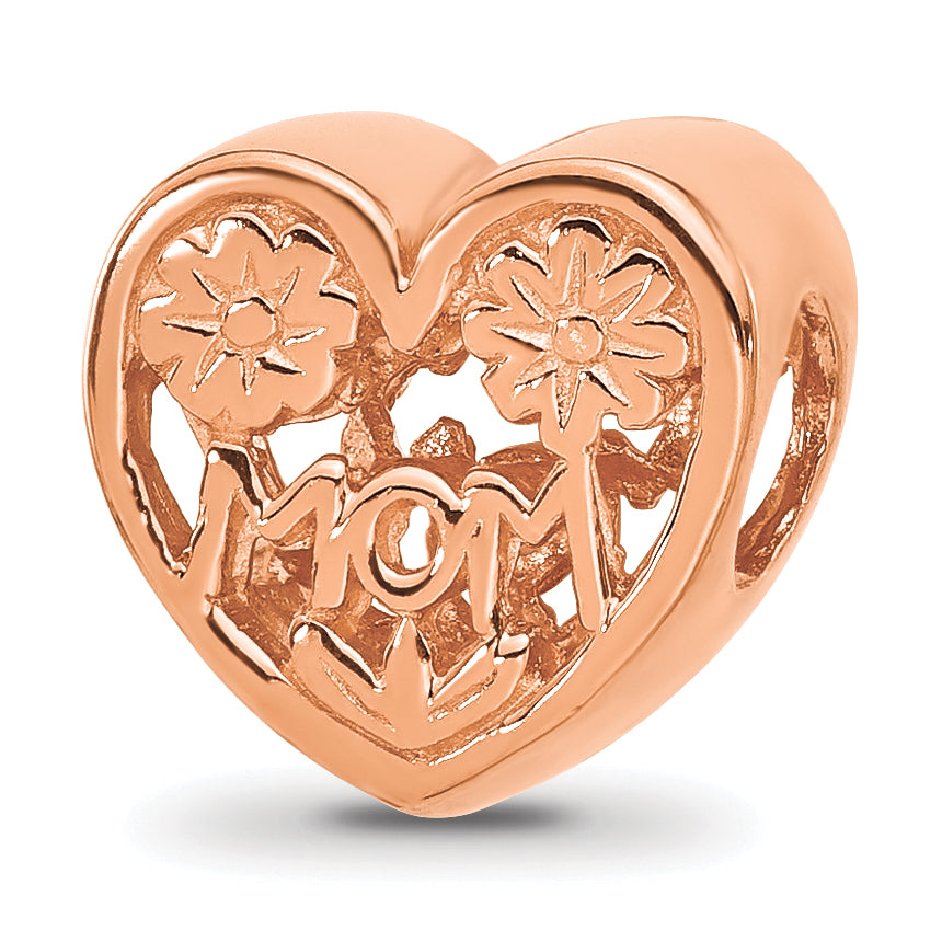 Sterling Silver Reflections Rose Gold-plated Floral Mom Heart Bead Main image