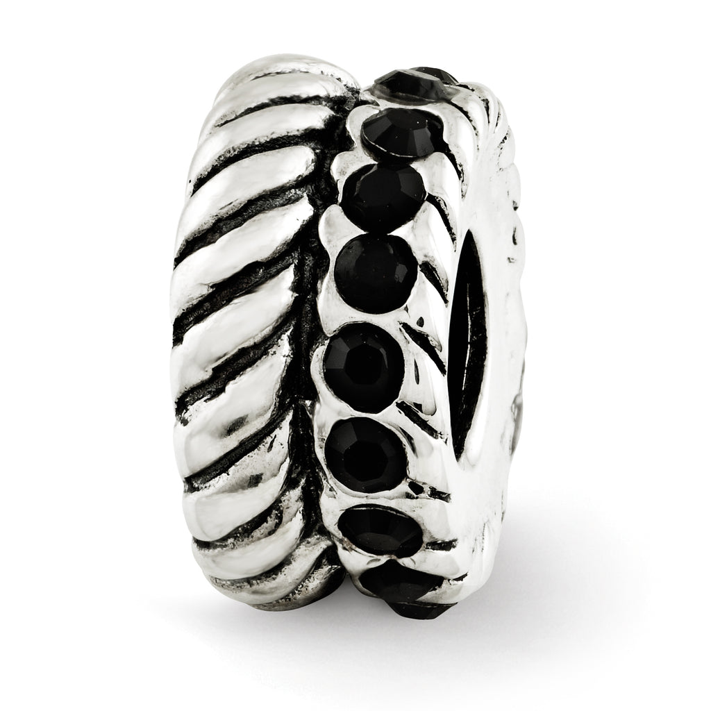Sterling Silver Reflections Black Crystal and Textured Bead