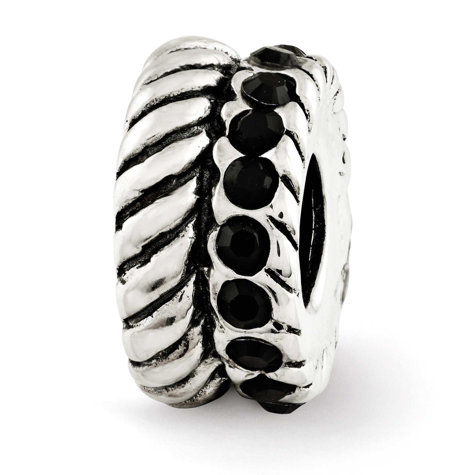 Sterling Silver Reflections Black Crystal and Textured Bead