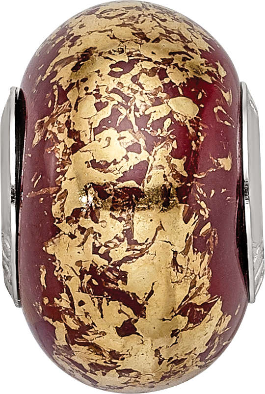 Sterling Silver Reflections Brown w/Gold Foil Ceramic Bead