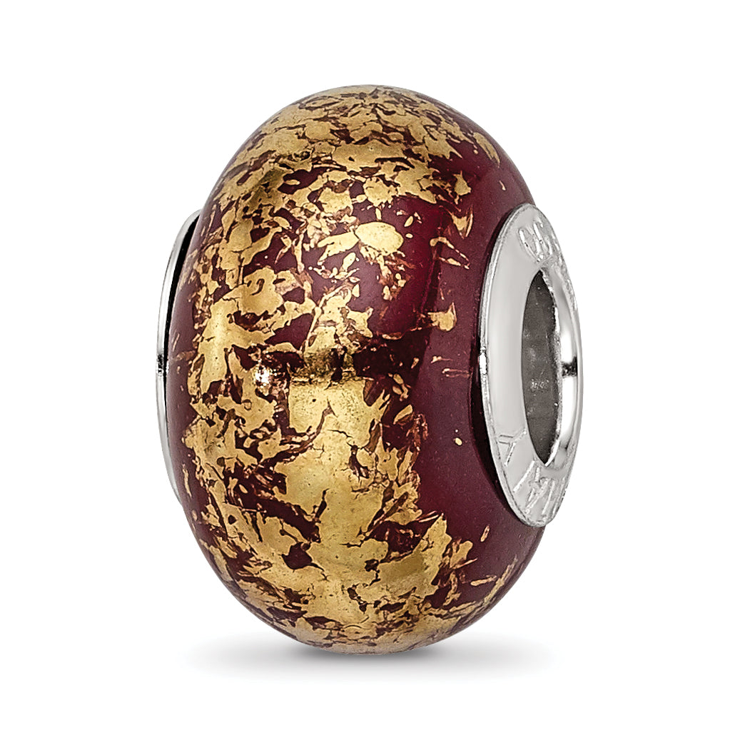 Sterling Silver Reflections Brown w/Gold Foil Ceramic Bead