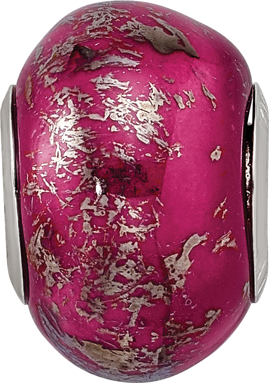 Sterling Silver Reflections Dark Pink w/Platinum Foil Ceramic Bead