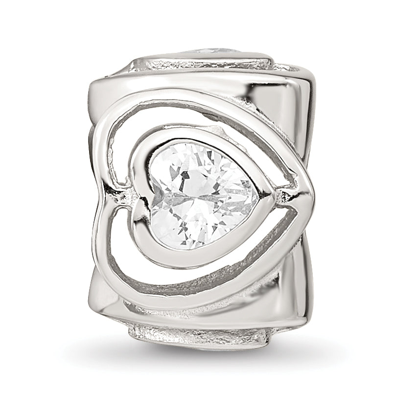 Sterling Silver Reflections Clear CZ Heart Bead