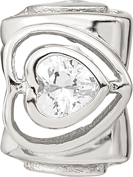 Sterling Silver Reflections Clear CZ Heart Bead