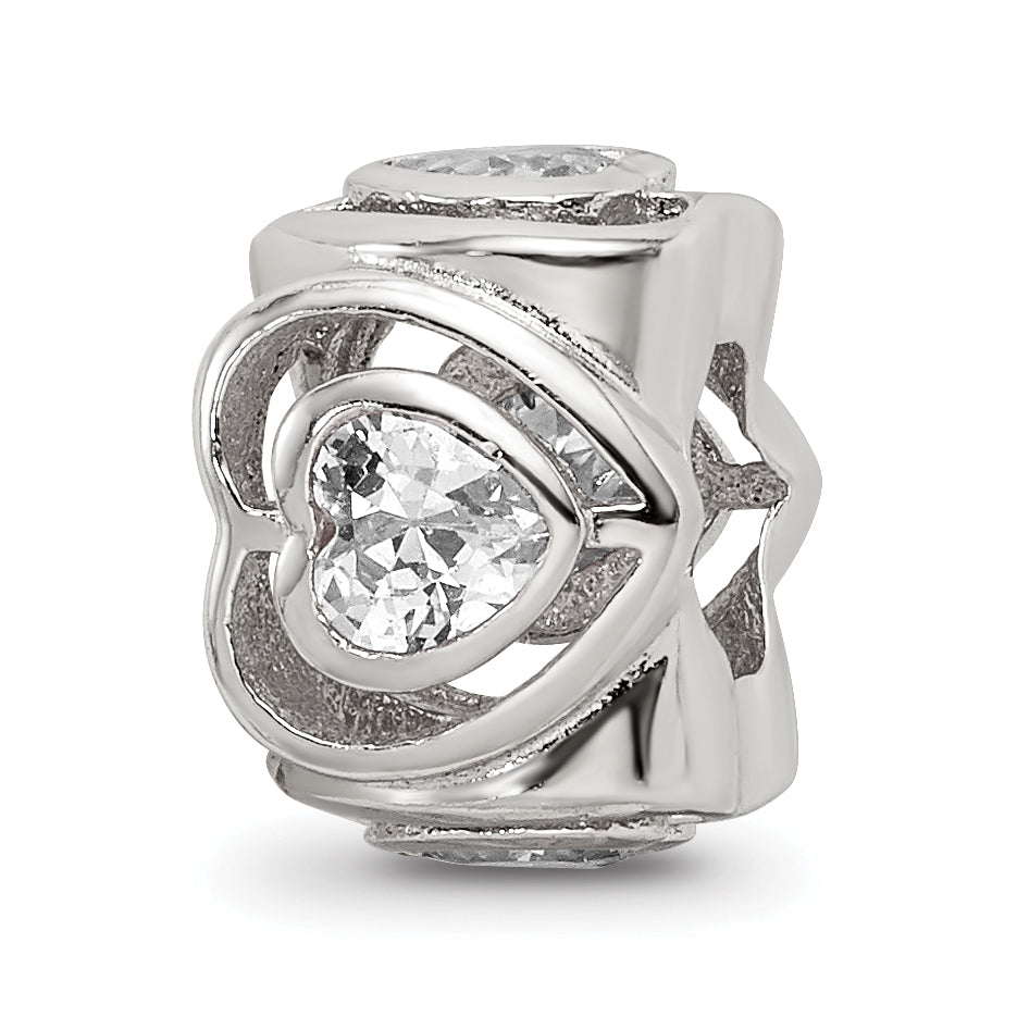 Sterling Silver Reflections Clear CZ Heart Bead Main image