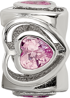 Sterling Silver Reflections Pink CZ Heart Bead