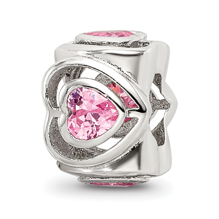 Sterling Silver Reflections Pink CZ Heart Bead Main image