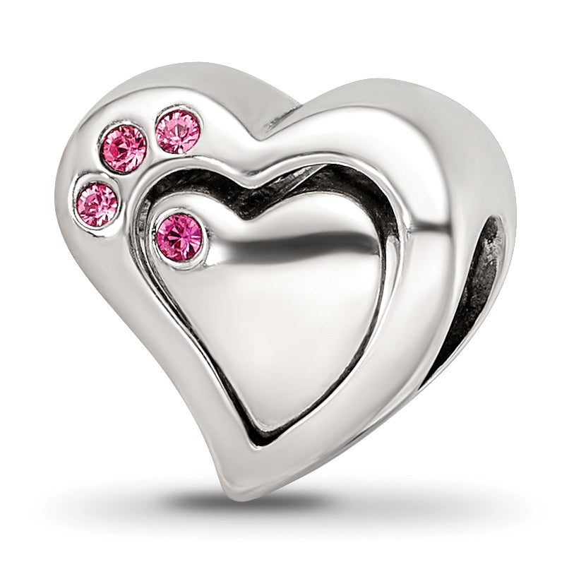 Sterling Silver Reflections Pink Crystal 2pc Heart Bead Main image