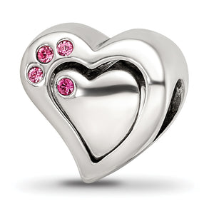 Reflection Beads Sterling Silver Pink Crystal 2pc Heart Bead - Sophia Jewelers