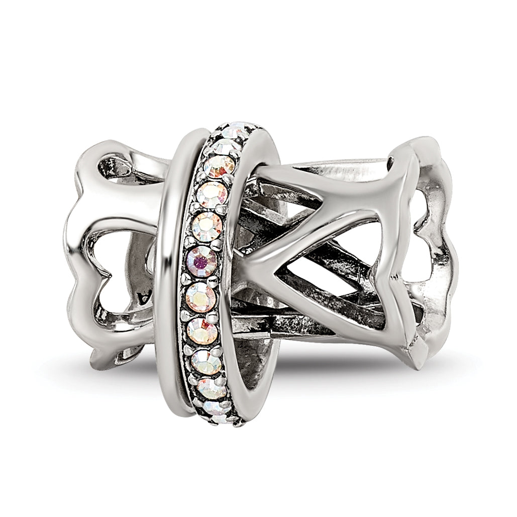 Sterling Silver Reflections with Crystals Heart Spinner Bea Main image