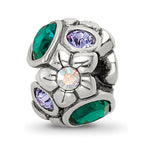 Sterling Silver Reflections Purple/Green Crystal Flower Bead