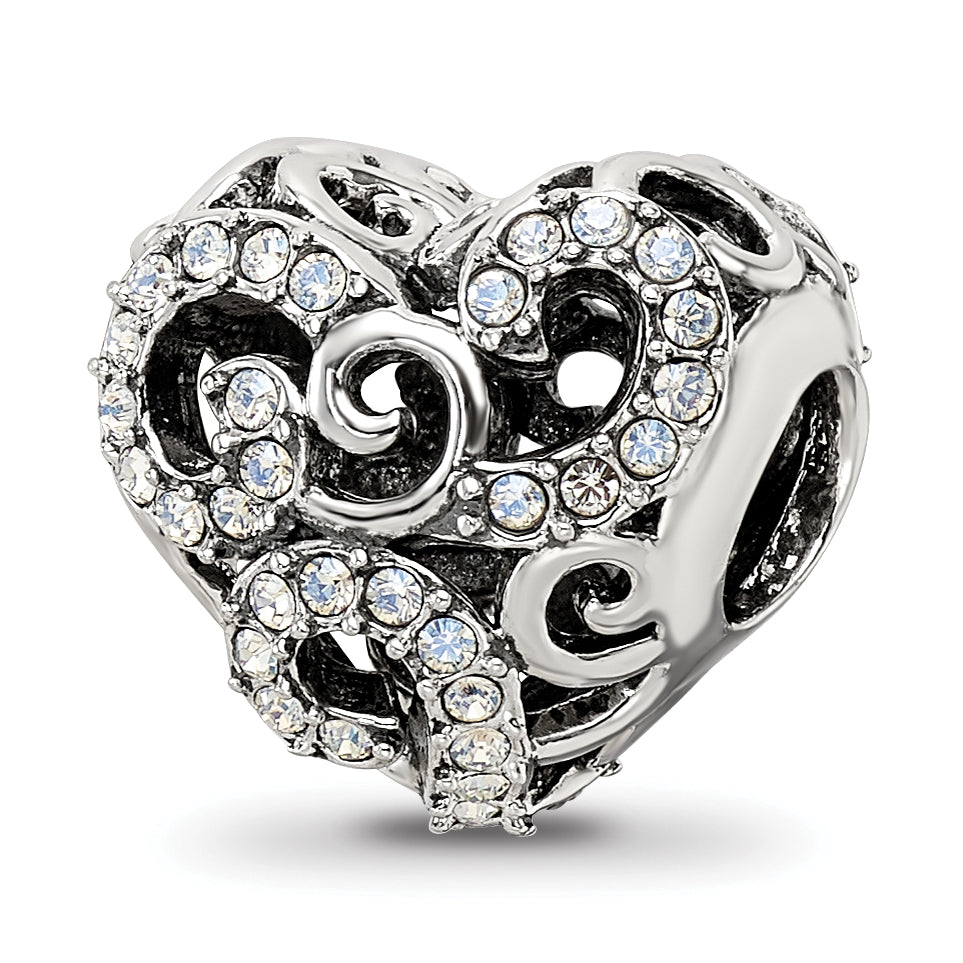 Sterling Silver Reflections Crystal Filigree Heart Bead Main image