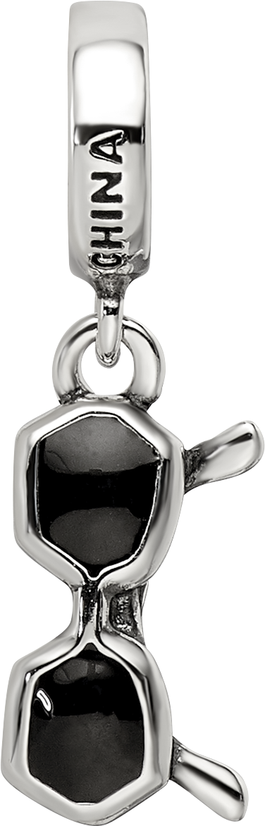 Sterling Silver Reflections Black Enamel Sunglasses Dangle Bead