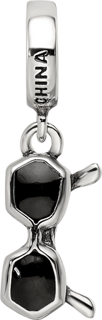 Sterling Silver Reflections Black Enamel Sunglasses Dangle Bead