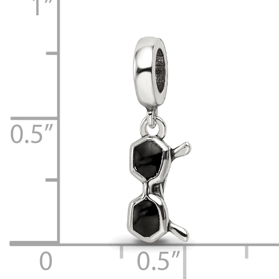 Sterling Silver Reflections Black Enamel Sunglasses Dangle Bead