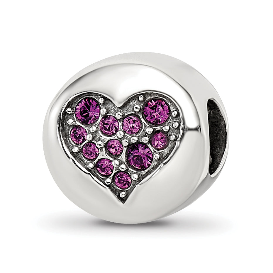 Sterling Silver Reflections Feb Purple Crystal Peace Heart Bead Main image