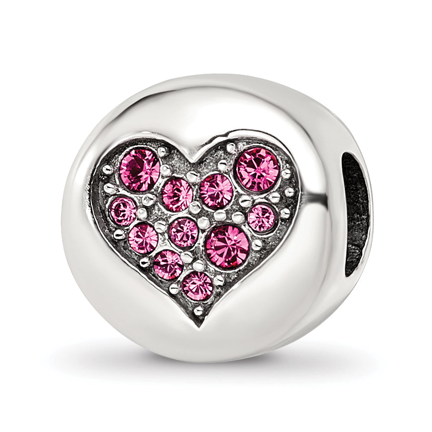 Sterling Silver Reflections Oct Pink Crystal Hope Heart Bead Main image