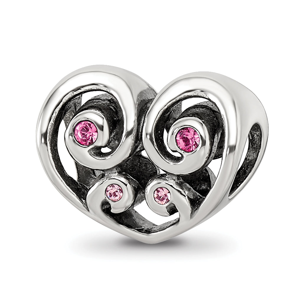 Sterling Silver Reflections Pink Crystal Twin Heart Bead Main image
