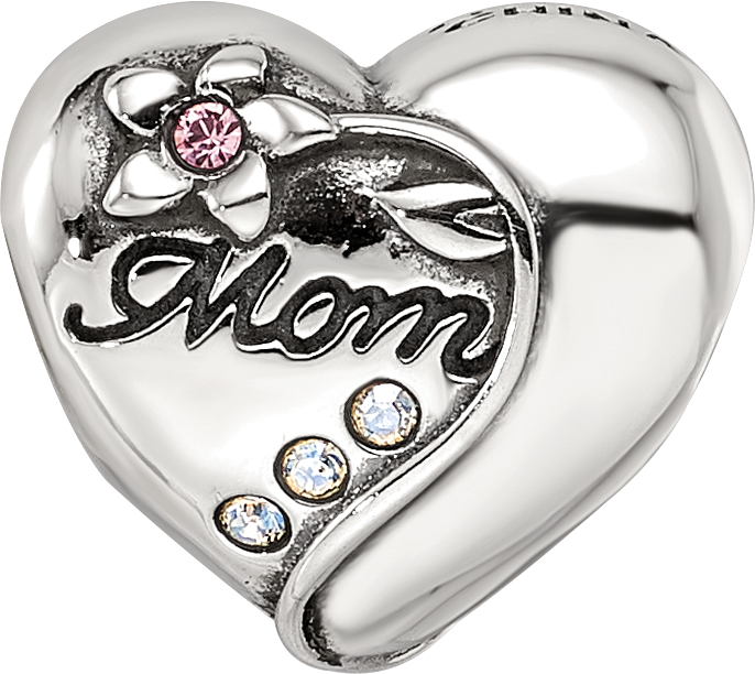 Sterling Silver Reflections Crystals Mother's Heart Bead