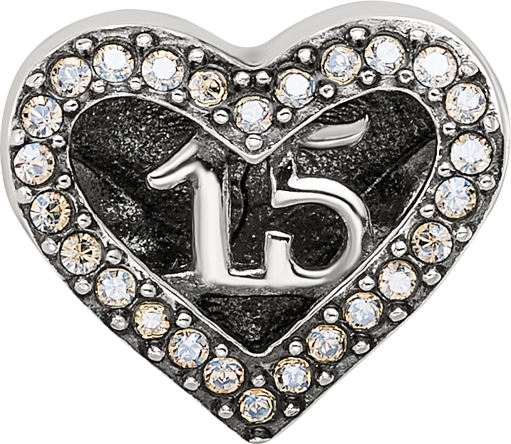 Sterling Silver Reflections Crystals Quinceanera Heart Bead