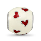 Sterling Silver Reflections Rhodium-plated Red & White Enamel Heart Bead