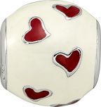 Sterling Silver Reflections Rhodium-plated Red & White Enamel Heart Bead