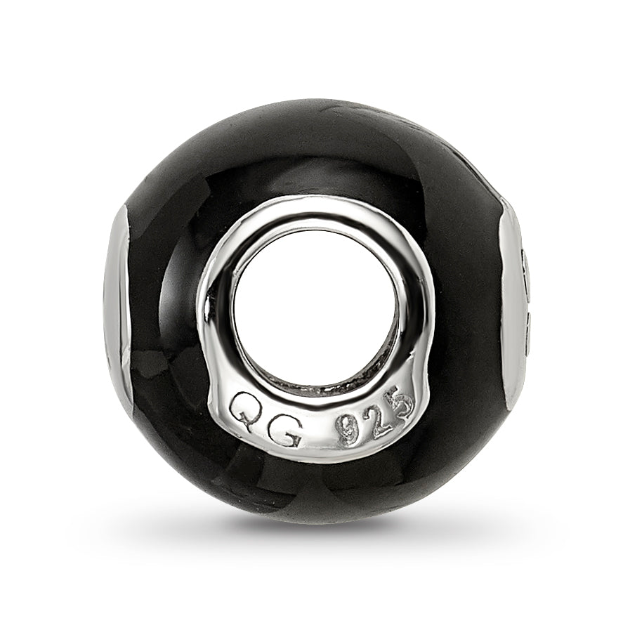 Sterling Silver Reflections Rhodium-plated Black Enamel 8-Ball Bead Secondary image