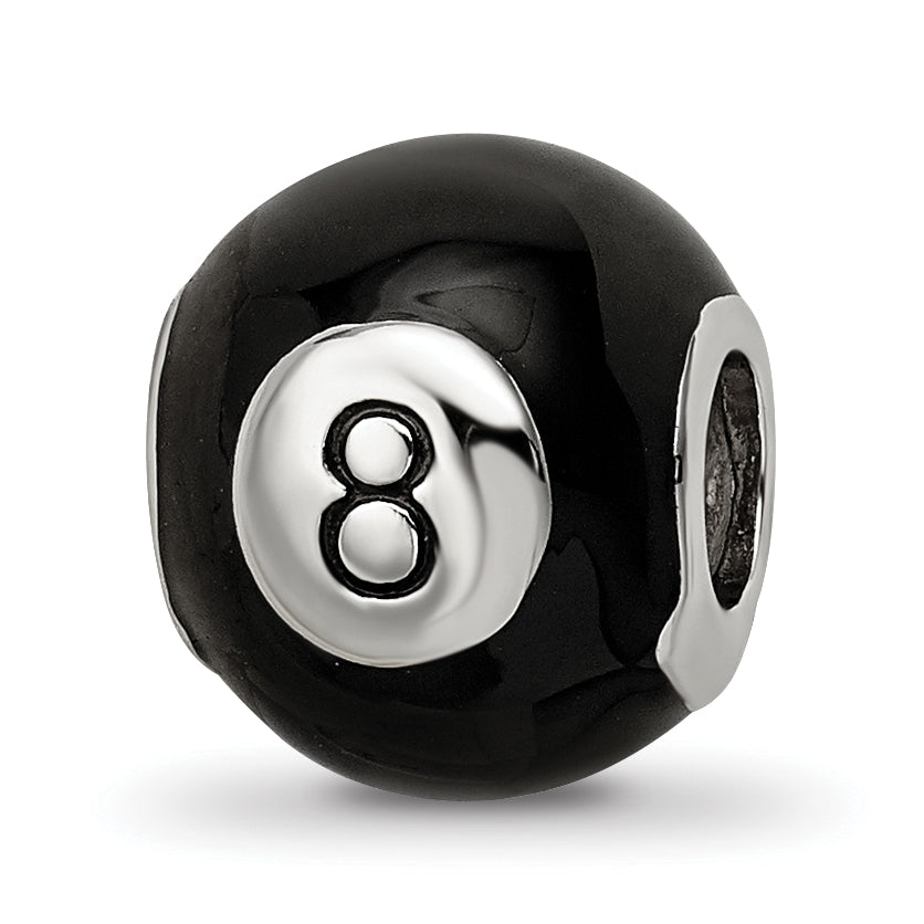 Sterling Silver Reflections Rhodium-plated Black Enamel 8-Ball Bead Main image