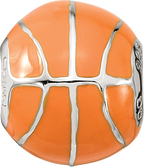 Sterling Silver Reflections Rhodium-plated Orange Enamel Basketball Bead