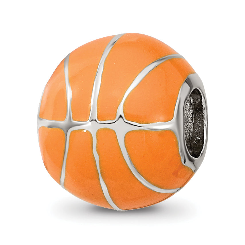 Sterling Silver Reflections Rhodium-plated Orange Enamel Basketball Bead Main image