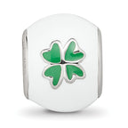 Sterling Silver Reflections Rhodium-plated White & Green Enamel Clover Bead