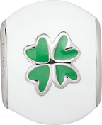 Sterling Silver Reflections Rhodium-plated White & Green Enamel Clover Bead