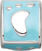 SS Reflections Rh-plated Blue Enamel 3-side Baby Footprint Bead